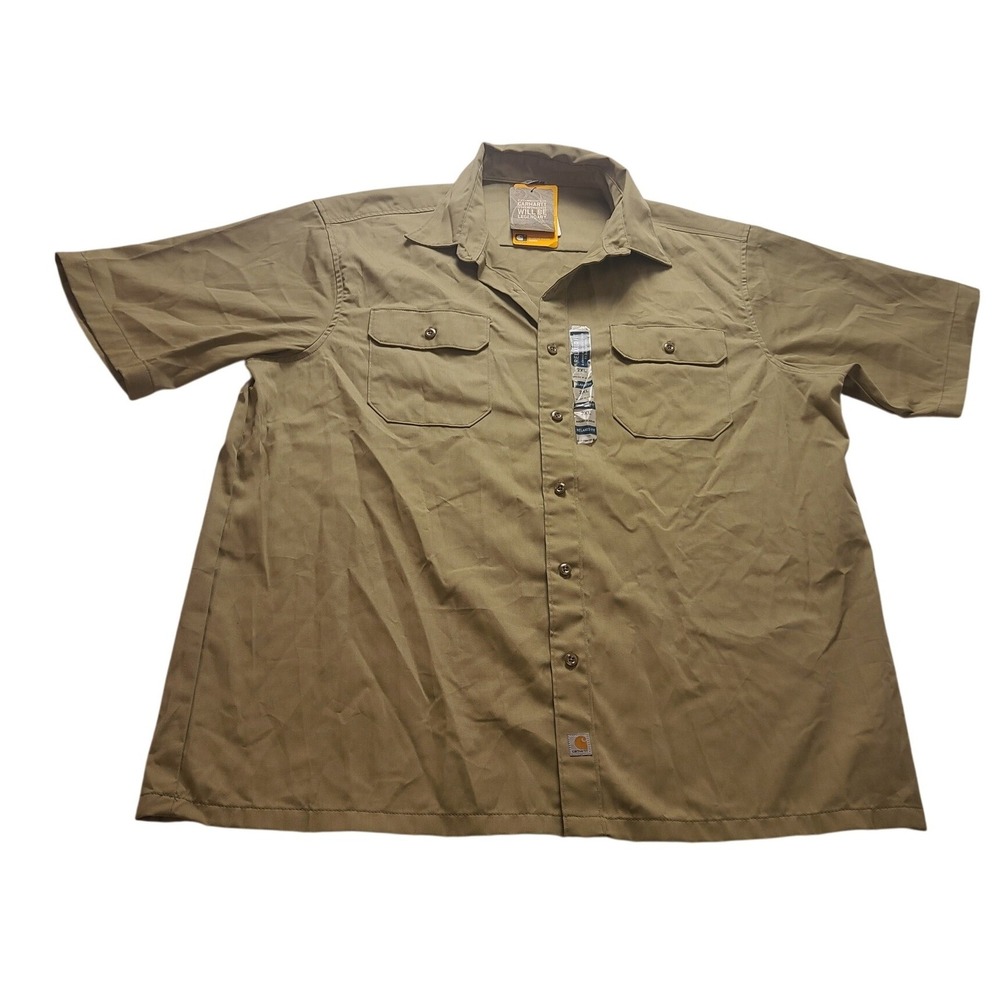 Carhartt Men's Relaxed Fit Twill Short Sleeve Work Shirt Khaki Collar 2XL NWT